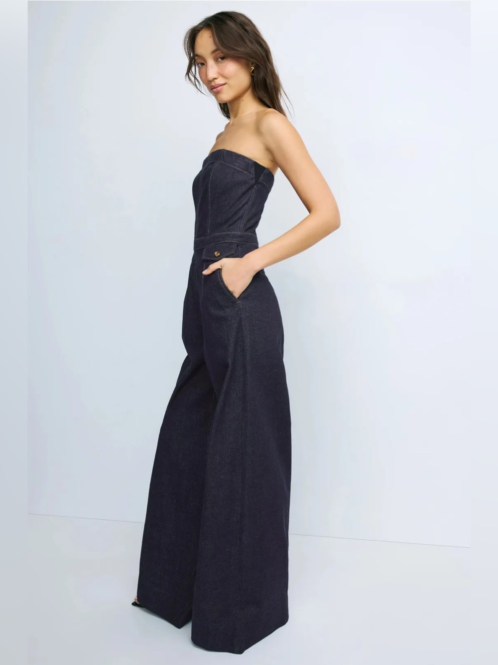 PAIGE Francesca Jumpsuit in Saville Blue Denim Wide Leg Utility One Piece NWT - Picture 6 of 12